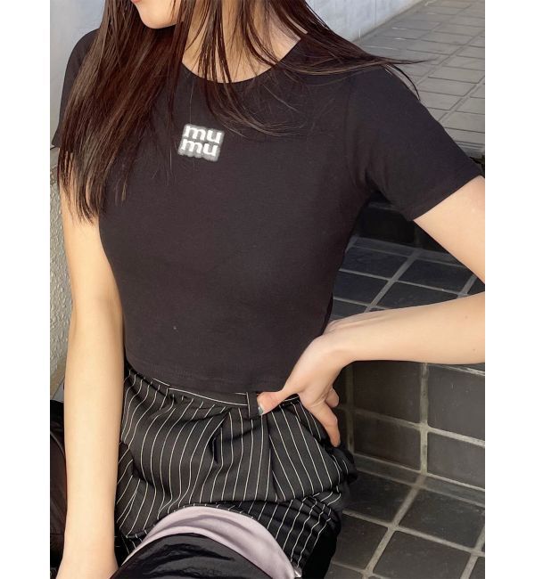 MURUA「ロゴクロップトTシャツ」|Tシャツ・カットソー|ブラック