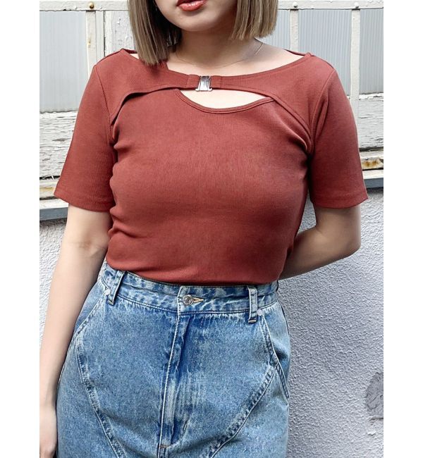 MURUA「フロントパーツレイヤードトップス」|Tシャツ・カットソー|オレンジ