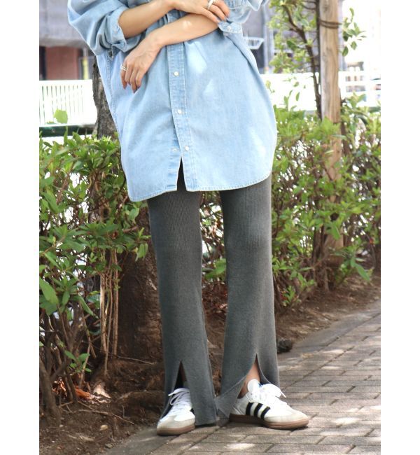 Ungrid「リブニットフレアパンツ」|その他|チャコールグレー