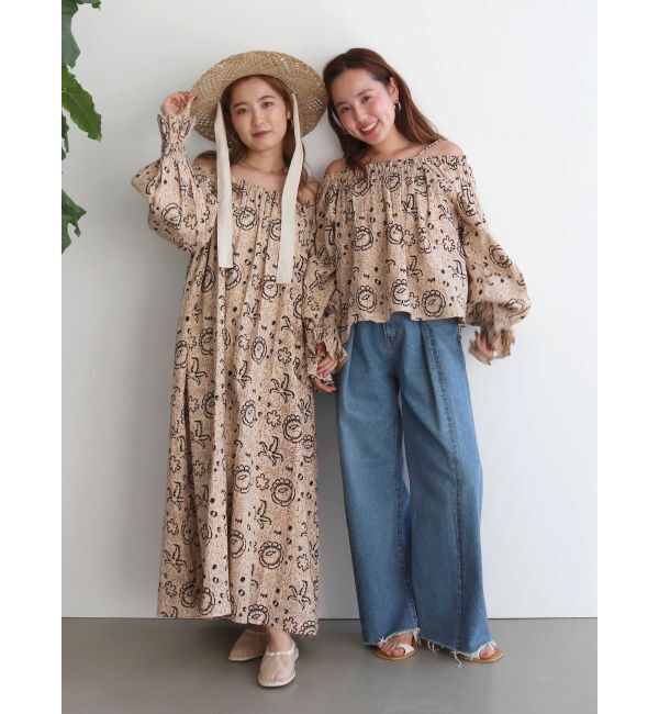 Ungrid「エスニックオフショルギャザーボリュームワンピース」|ワンピース|