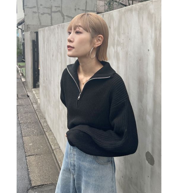 Ungrid「ハーフジップルーズニット」|ニット・セーター|ブラック