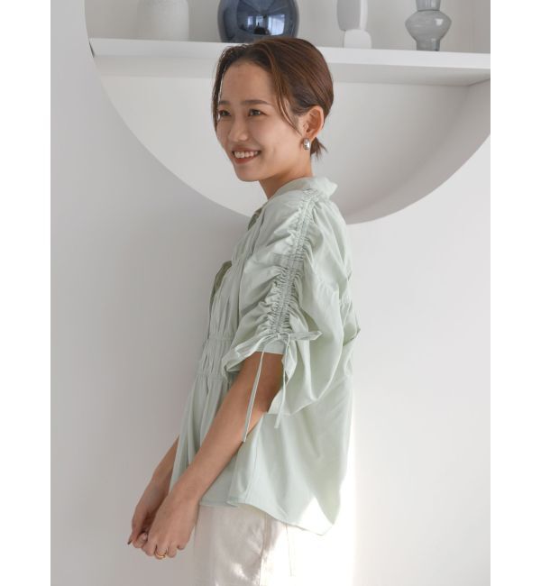 Ungrid「ギャザーデザインハーフスリーブシャツ」|シャツ・ブラウス|