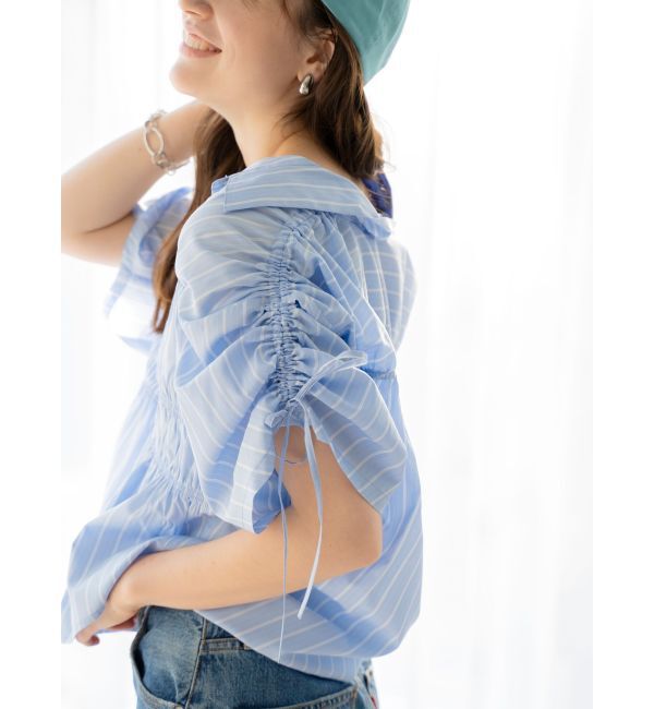 Ungrid「ギャザーデザインハーフスリーブシャツ」|シャツ・ブラウス|