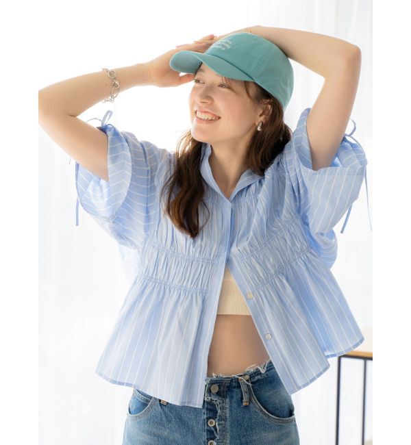 Ungrid「ギャザーデザインハーフスリーブシャツ」|シャツ・ブラウス|