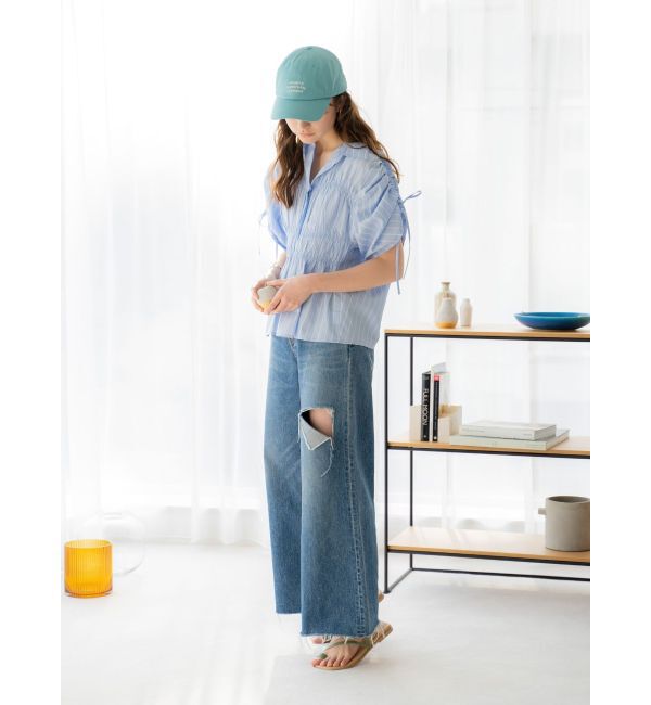 Ungrid「ギャザーデザインハーフスリーブシャツ」|シャツ・ブラウス|