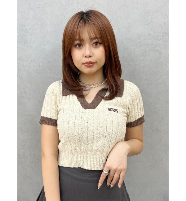 EVRIS「ワンポイントポロニットトップス」|ニット・セーター|ベージュ