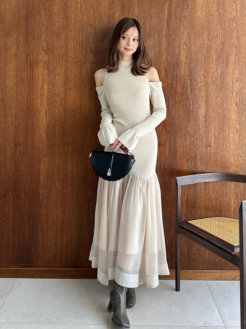 ［新品・未使用］コールドショルダーワンピース Sustainableコールドショルダーニットワンピース（SNIDEL）｜ルミネの