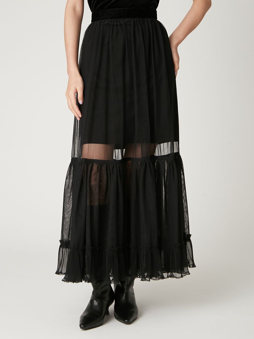 FRAY I.D「プリーツヘムチュールスカート」|スカート|