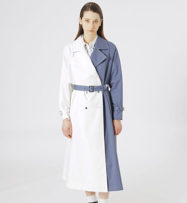  「ブロッキングトレンチコート」|トレンチコート|サックスブルー