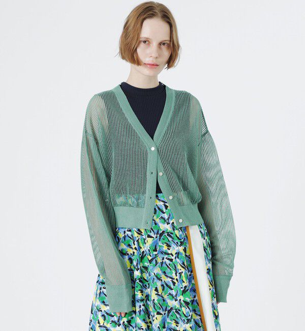  「メッシュニットカーディガン」|ニット・セーター|グリーン