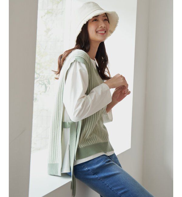 ikka「サイドリボンニットベスト」|ニット・セーター|