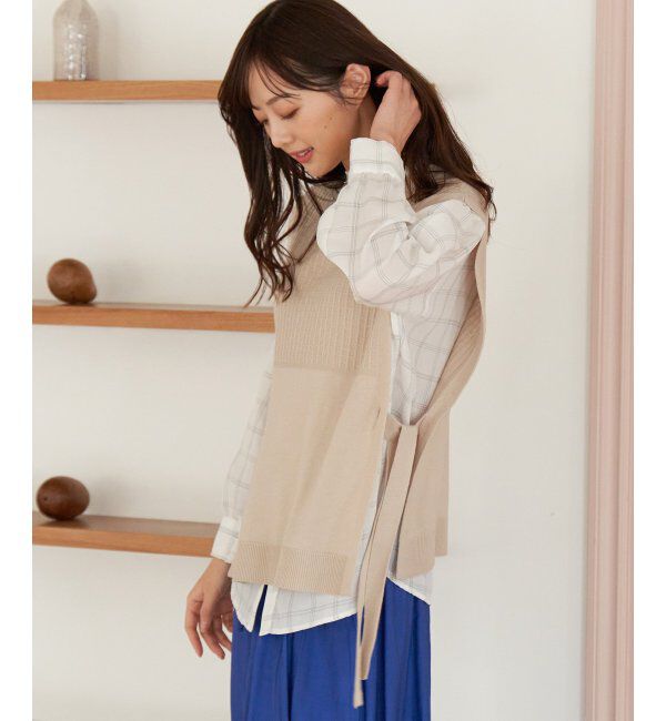 ikka「サイドリボンニットベスト」|ニット・セーター|ベージュ