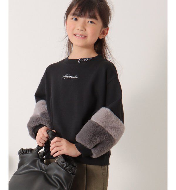 ikka kids「袖ファー刺繍裏毛プルオーバー 2 （120~160cm）」|Tシャツ・カットソー|ブラック