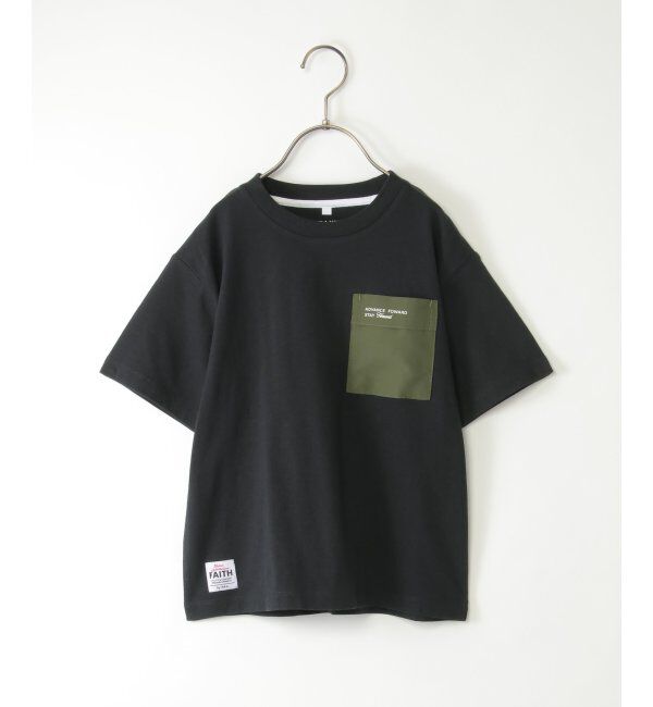 ikka kids「異素材ポケロゴプリントT（120~160cm）」|Tシャツ・カットソー|ブラック