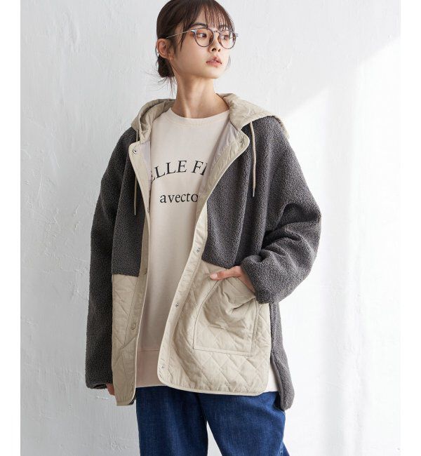 Lbc with Life「ボアキルトフードミドルコート」|その他|チャコール