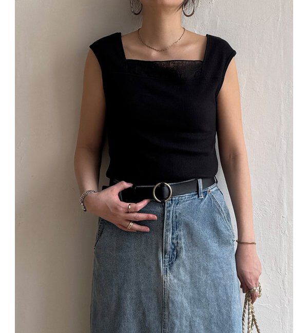 Lbc with Life「スクエアネックシアーレイヤードタンクトップ」|キャミソール|ブラック