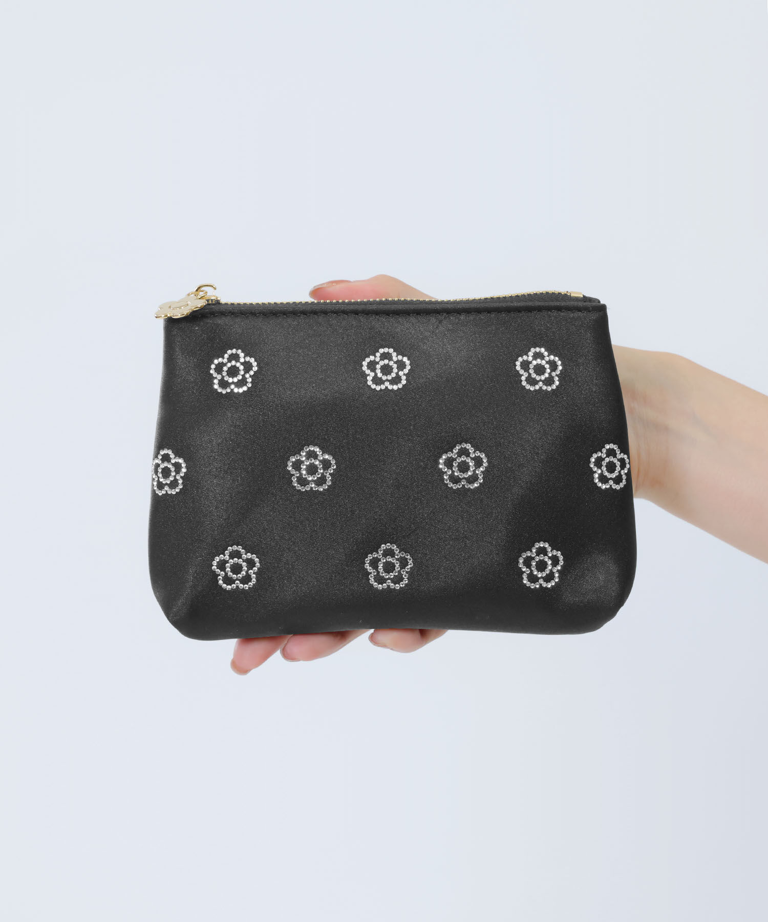 MARY QUANT「ビジューデイジーホットフィックス 舟型ティッシュケース」|ポーチ|ブラック