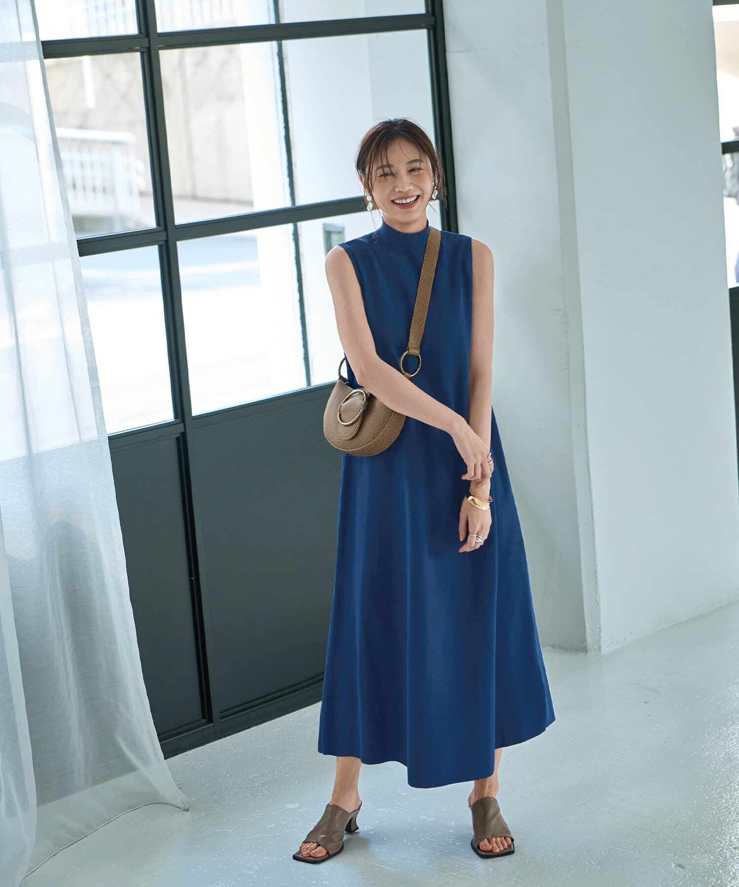 STYLE DELI「スポンディッシュハイネックノースリワンピース」|ワンピース|ダークブルー