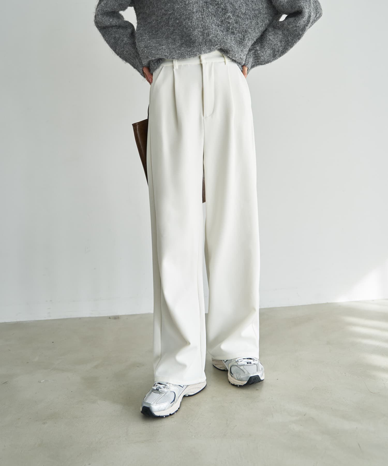 STYLE DELI「裏地付きストレッチツイルワイドパンツ」|その他|アイボリー
