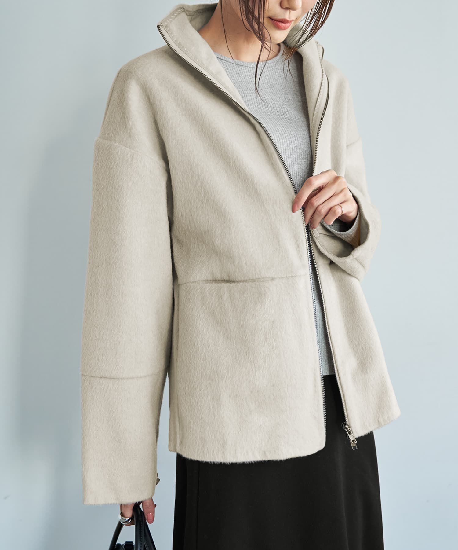 STYLE DELI「【LUXE】カシミヤタッチボトルネックジャケット」|その他|ミルクベージュ