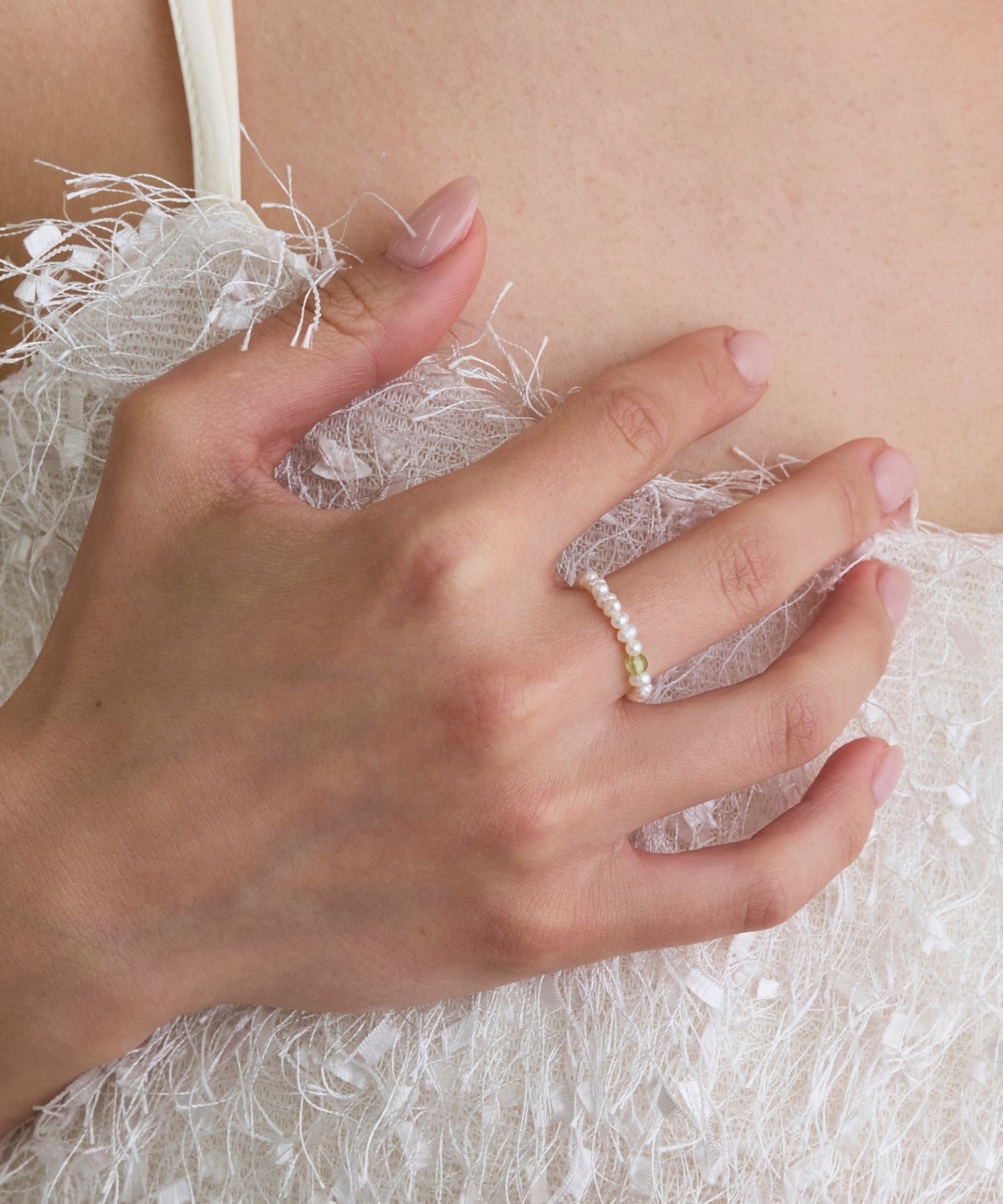 JUPITER「淡水パール&times;天然石リング/ゴム仕様　ペリドット」|リング|