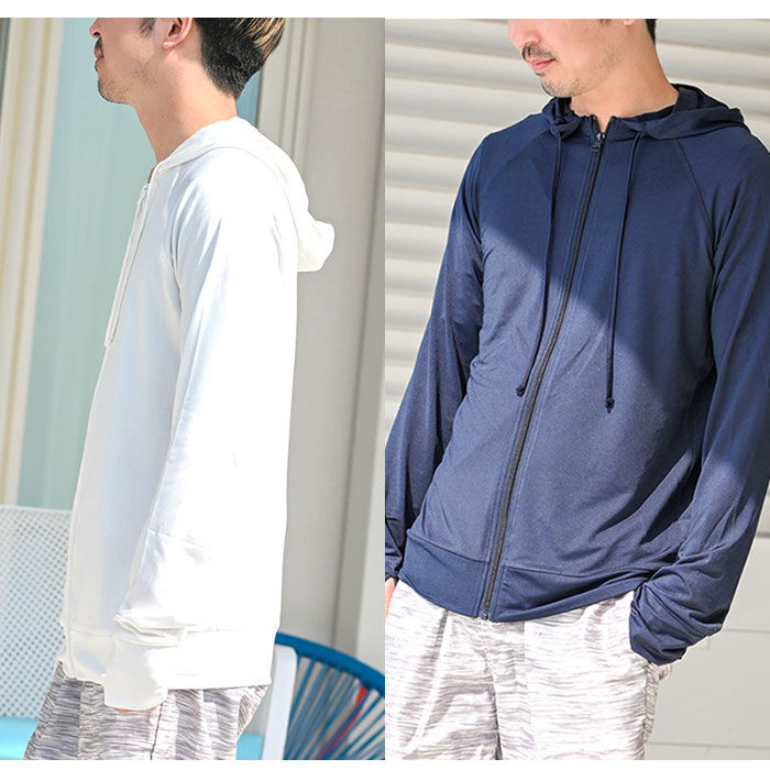 BACKYARD FAMILY「ラッシュガード メンズ 長袖 通販 無地 シンプル パーカー 夏 ジップアップ M L XL」|スポーツ|