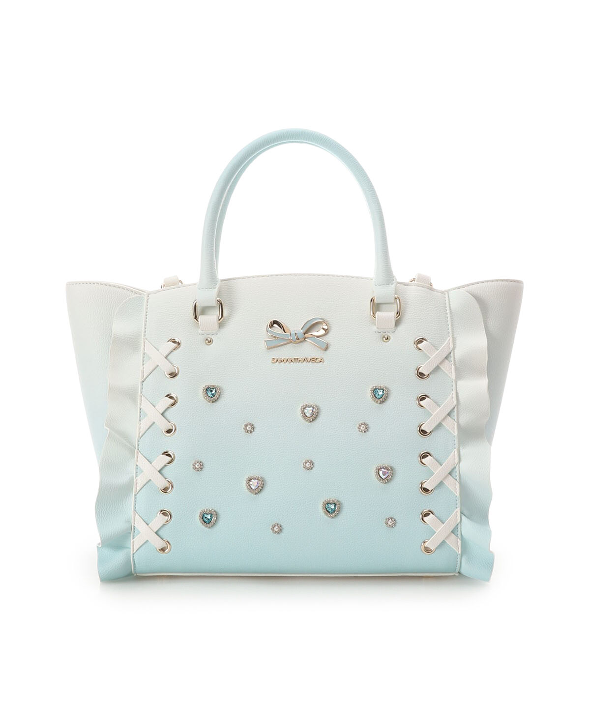 Samantha Vega「レースアップハートビジューグラデーションフラッター（小）」|ハンドバッグ|ライトブルー