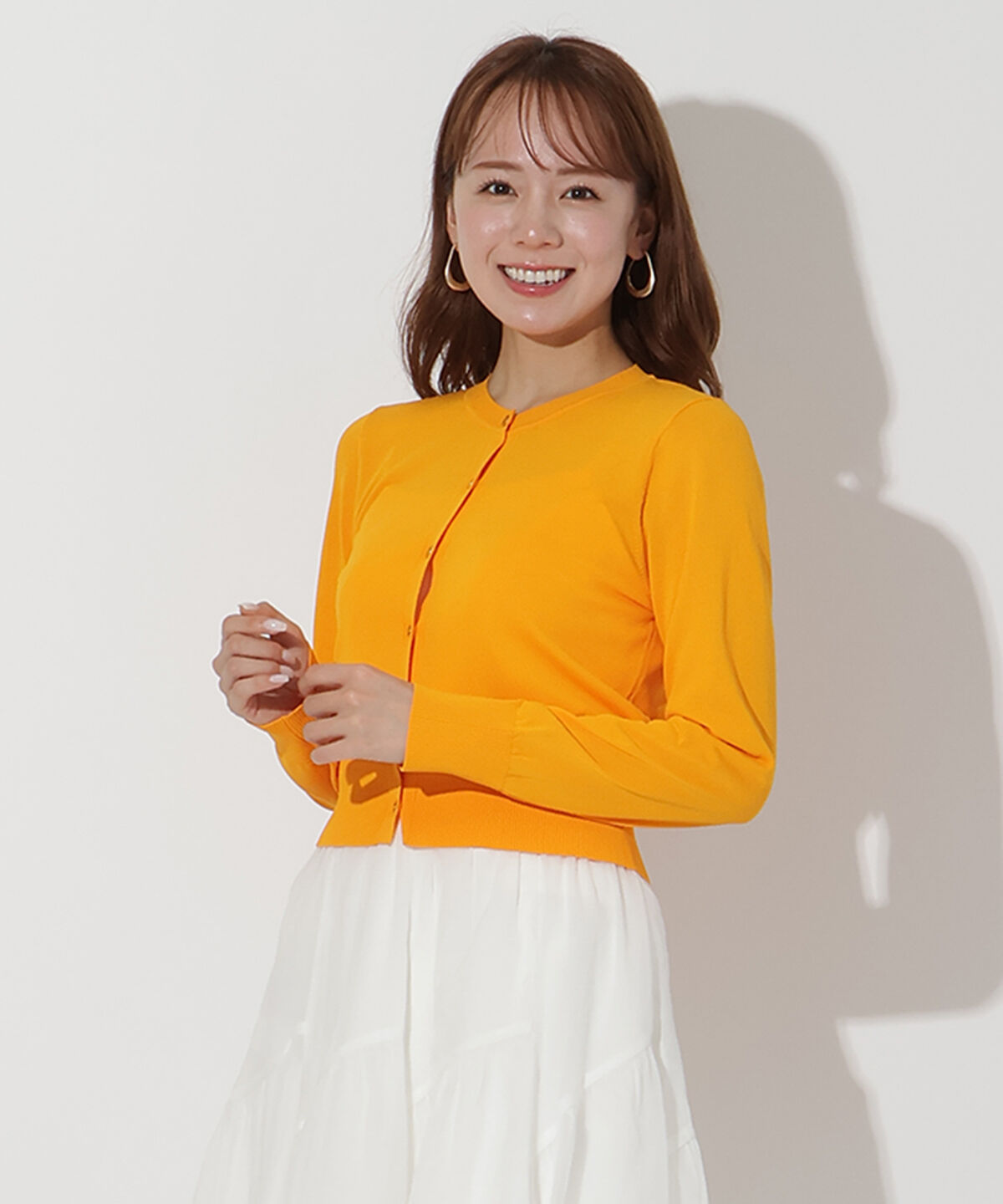 アンドクチュール「クルーネックショートカーデ」|カーディガン|オレンジ