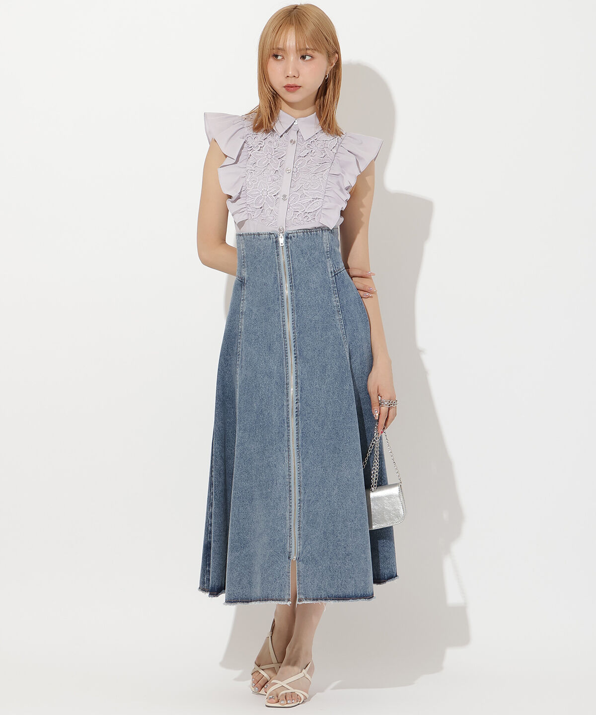 アンドクチュール「肩フリル刺繍シャツ」|シャツ・ブラウス|