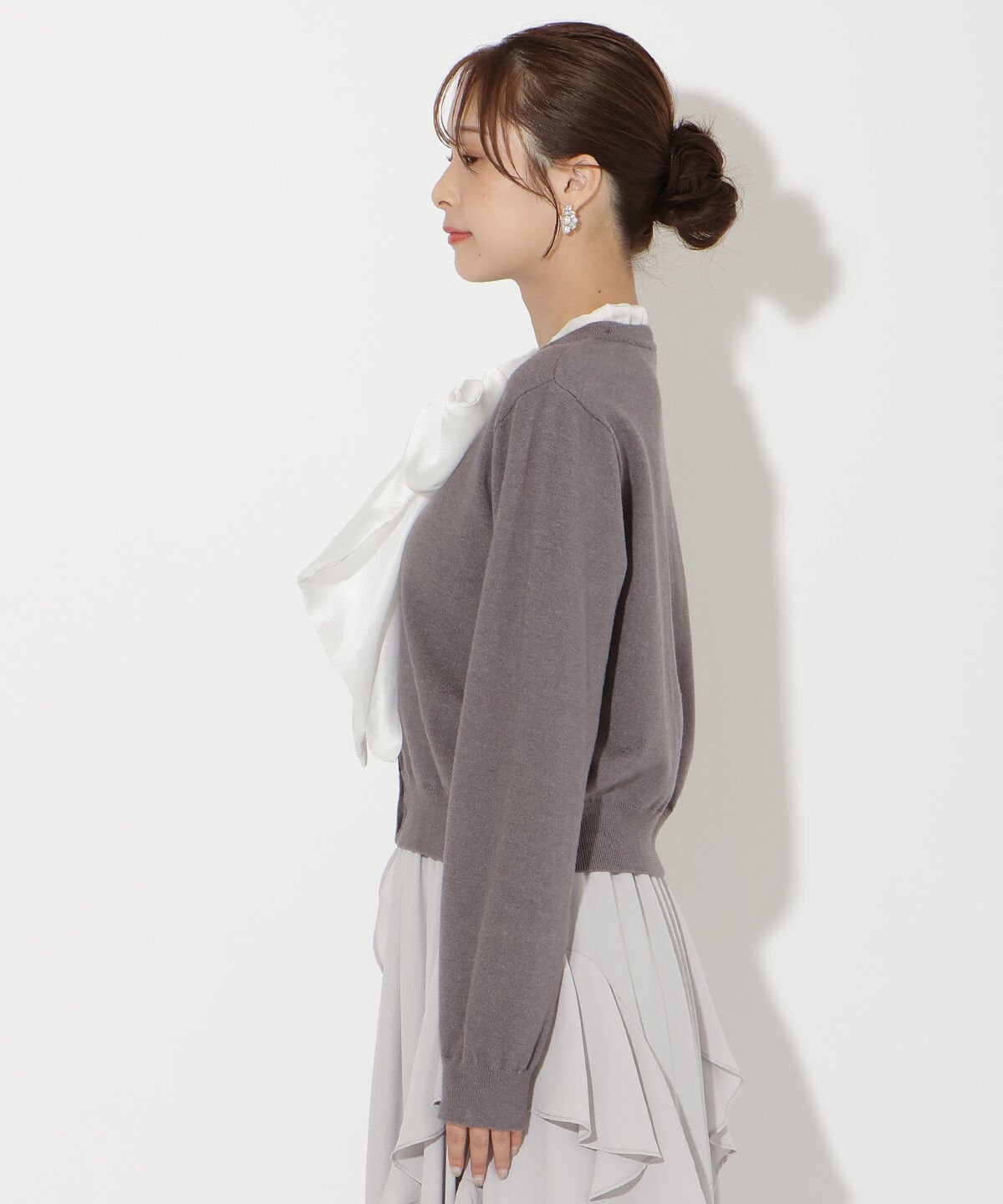 アンドクチュール「異素材リボンニットカーディガン」|カーディガン|