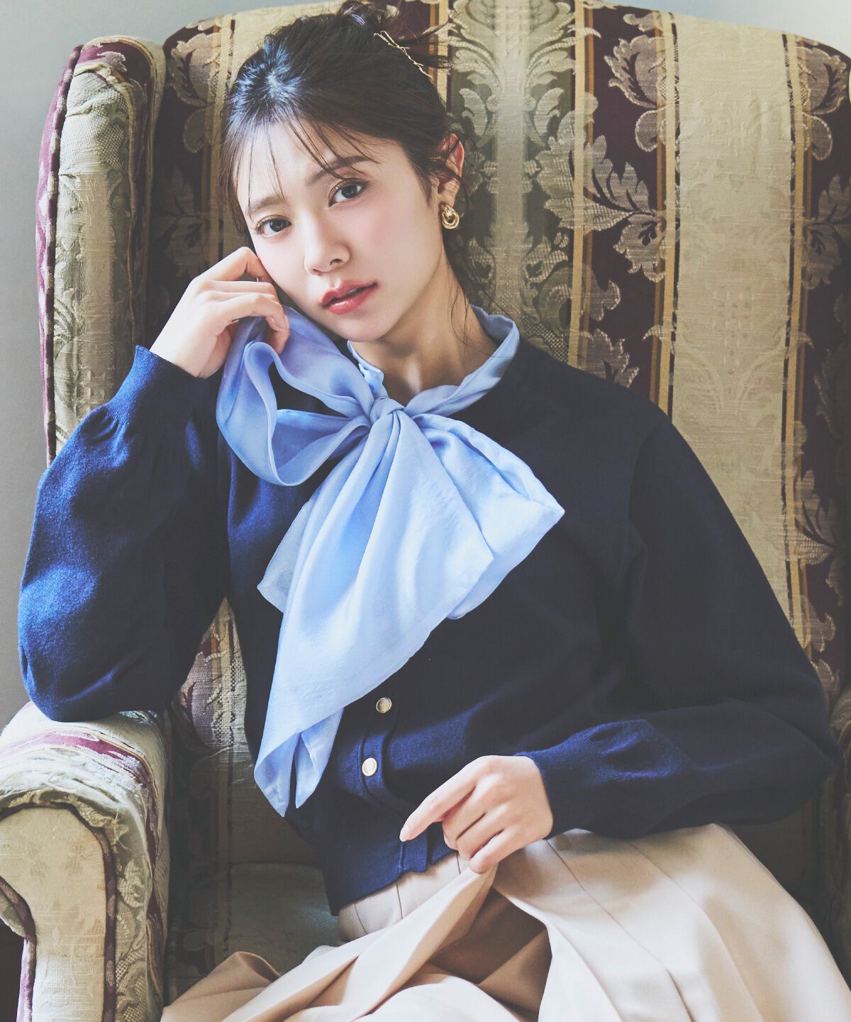 アンドクチュール「異素材リボンニットカーディガン」|カーディガン|