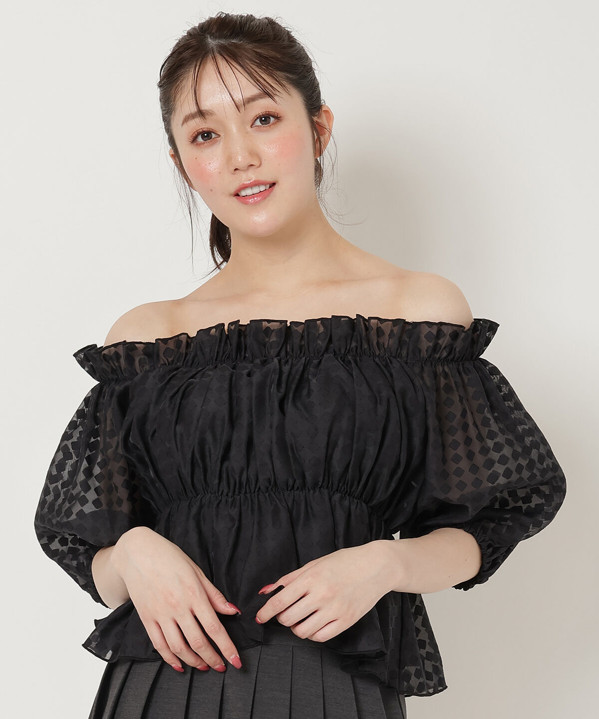 REDYAZEL「シアーギャザートップス」|シャツ・ブラウス|ブラック