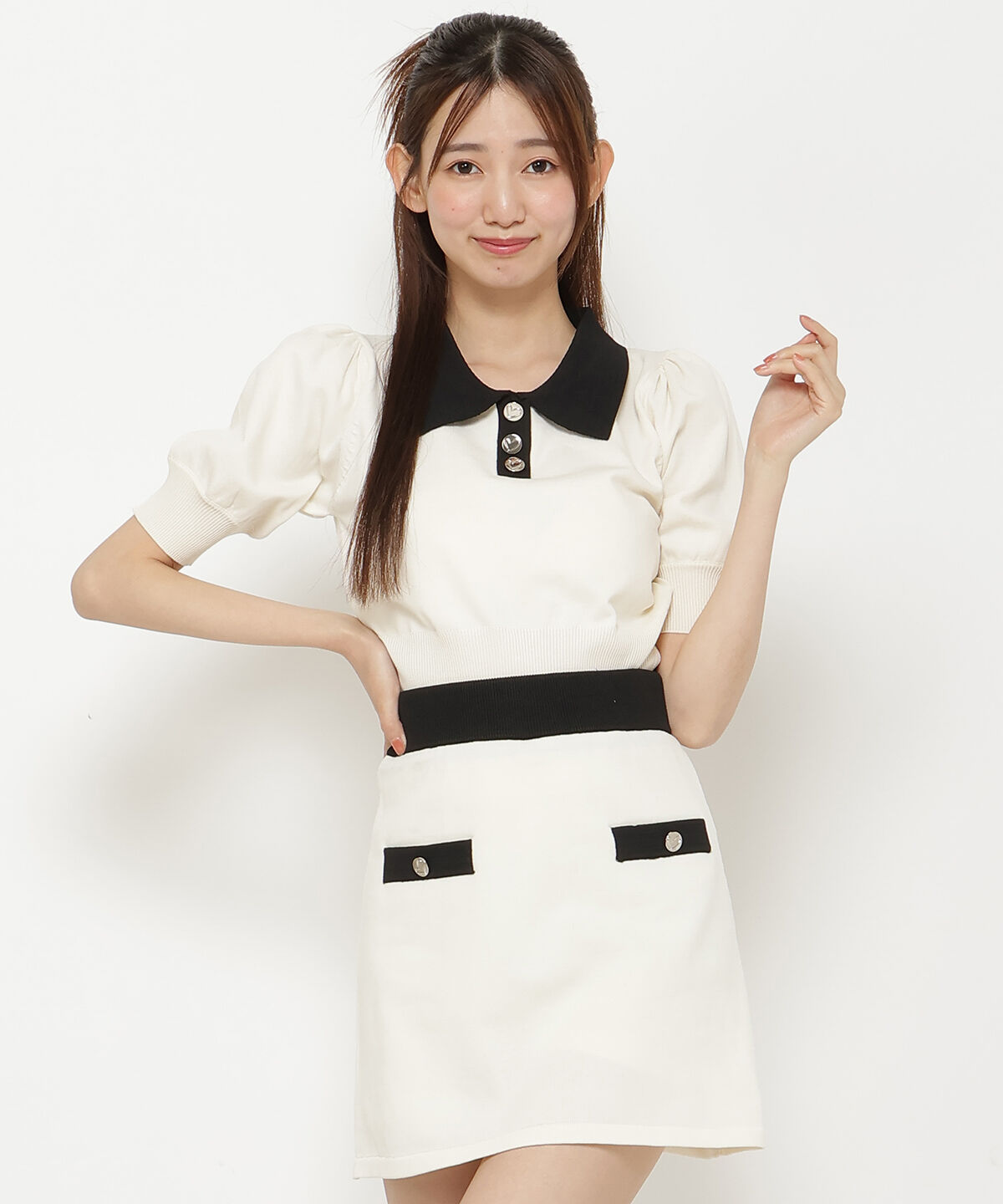 REDYAZEL「衿つきバイカラーニットトップス」|ニット・セーター|ホワイト