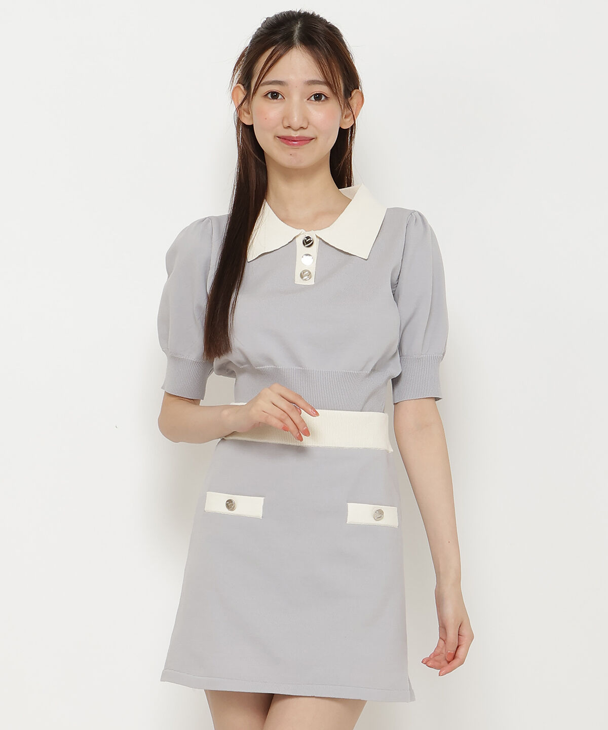 REDYAZEL「衿つきバイカラーニットトップス」|ニット・セーター|ブルー