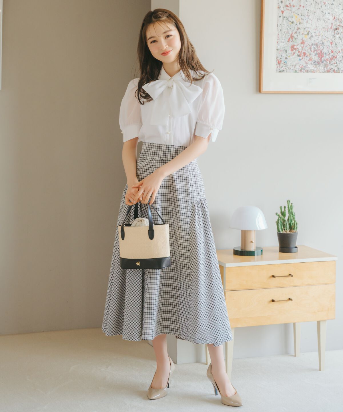 WILLSELECTION「ギャザー切替ギンガムフレアスカート」|フレア|