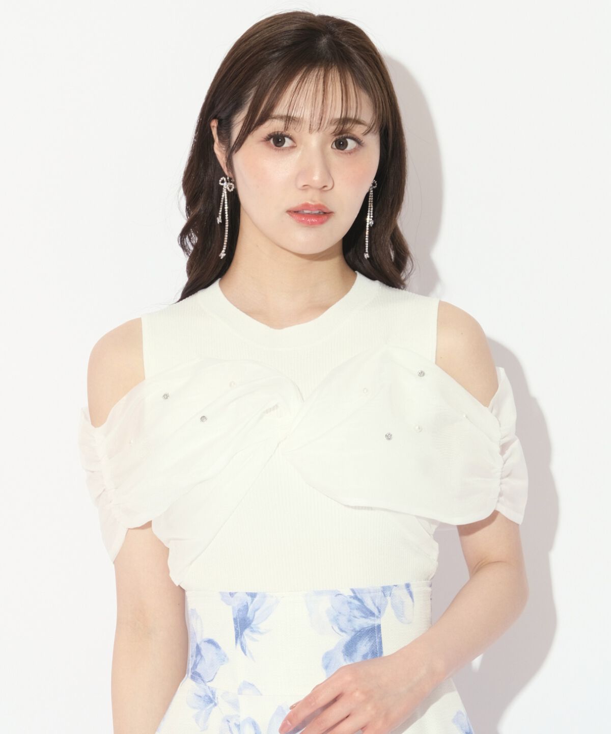 WILLSELECTION「ビジュー付きリボン風ニットプルオーバー」|ニット・セーター|