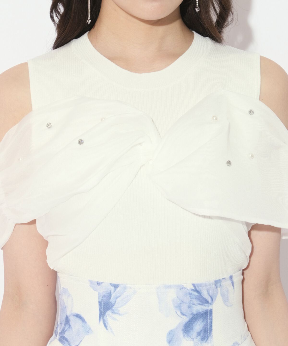 WILLSELECTION「ビジュー付きリボン風ニットプルオーバー」|ニット・セーター|