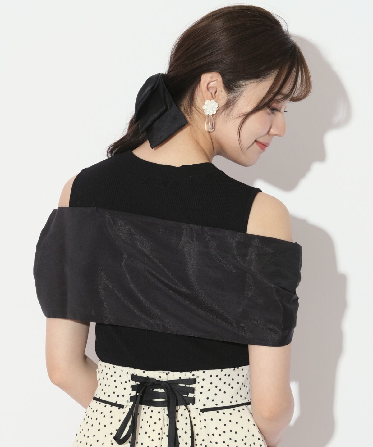 WILLSELECTION「ビジュー付きリボン風ニットプルオーバー」|ニット・セーター|