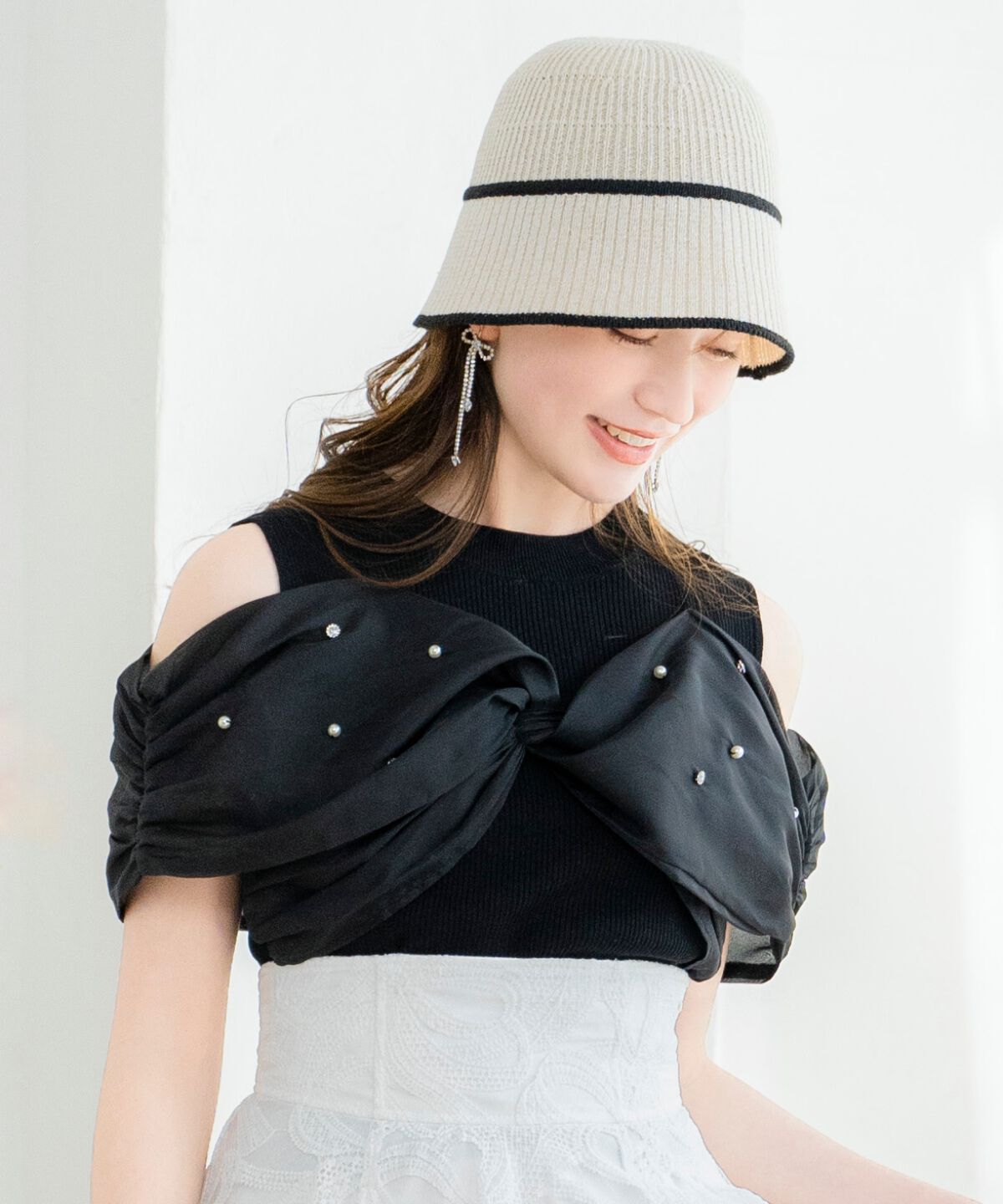 WILLSELECTION「ビジュー付きリボン風ニットプルオーバー」|ニット・セーター|