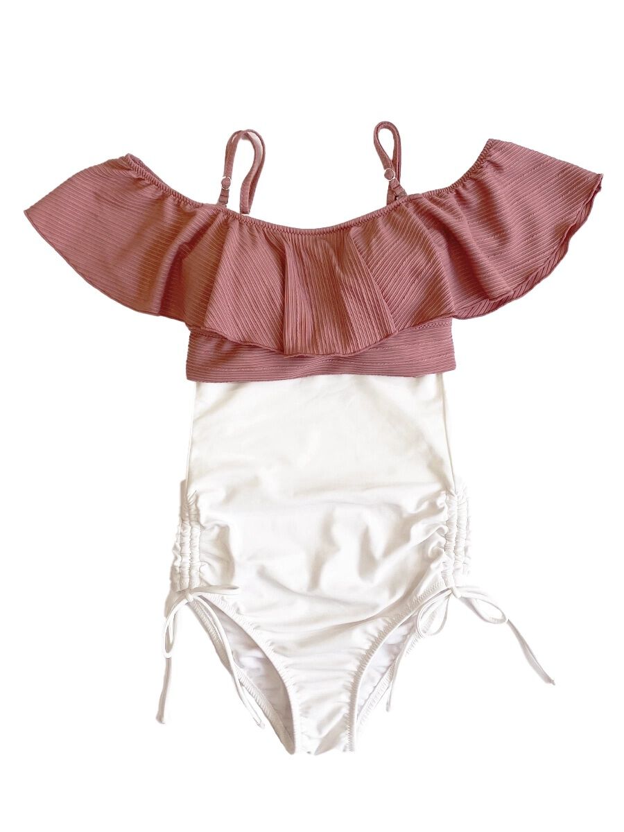 PEAK&PINE「【新作】無地リブ素材オフショルダーワンピ見えビキニ」|ビキニ|