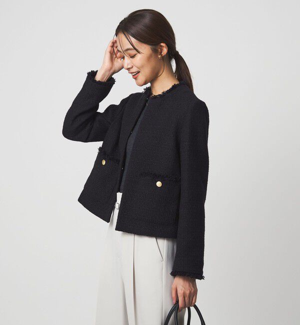 UNITED ARROWS green label relaxing「ツイードライク ノーカラー ジャケット」|ノーカラージャケット|