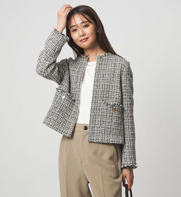 UNITED ARROWS green label relaxing「ツイードライク ノーカラー ジャケット」|ノーカラージャケット|