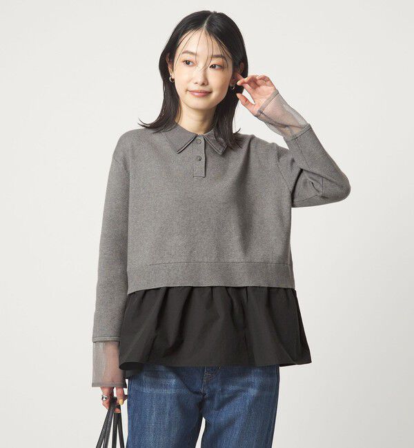 UNITED ARROWS green label relaxing「ポロニット ドッキング プルオーバー」|ニット・セーター|MD.GRAY