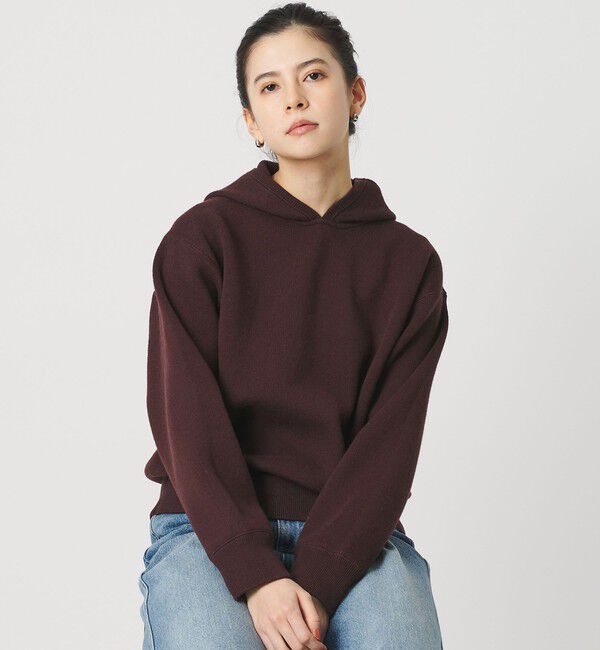 BEAUTY&YOUTH UNITED ARROWS「コットンウールブレンド ソリッド＆ボーダーニットフーディ ウォッシャブル」|ニット・セーター|WINE