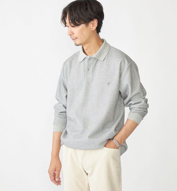 SHIPS「【WEB限定】SHIPS:〈抗菌・防臭〉ワンポイント ロゴ バーズアイ ロングスリーブ ポロシャツ」|ポロシャツ|ライトグレー