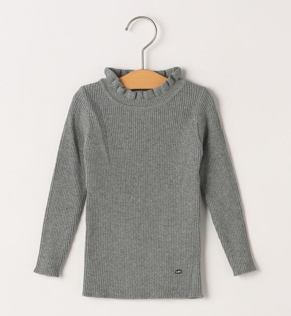 SHIPS KIDS「SHIPS KIDS:85～95cm /〈手洗い可能〉リブ フリル タートルネック ニット」|ニット・セーター|グレー