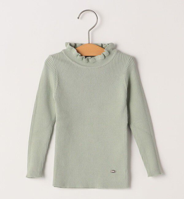SHIPS KIDS「SHIPS KIDS:85～95cm /〈手洗い可能〉リブ フリル タートルネック ニット」|ニット・セーター|ライトグリーン
