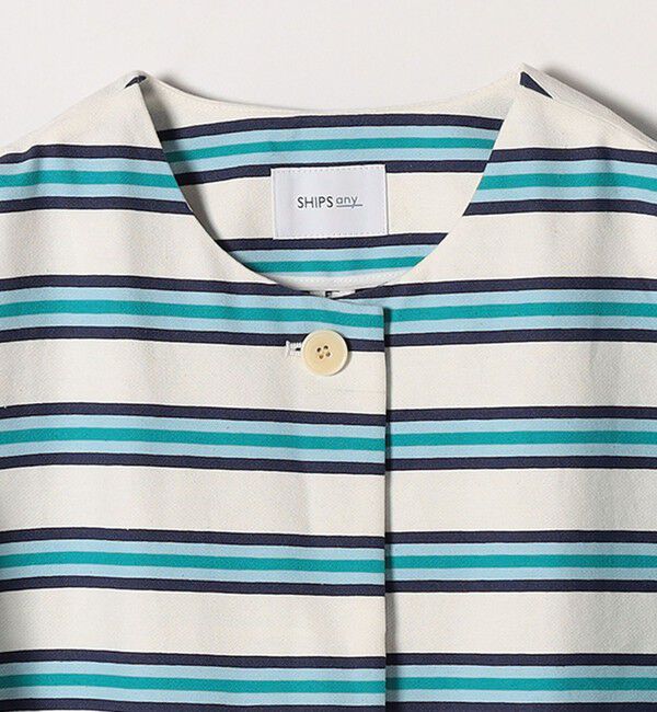 SHIPS any「SHIPS any:キャンバス ボーダー コクーン ノーカラー コート」|ノーカラーコート|