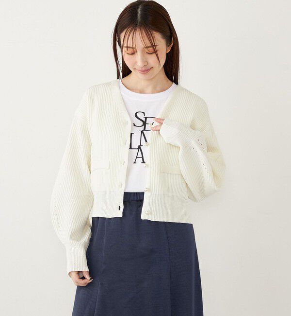 SHIPS Colors 「SHIPS Colors:〈手洗い可能〉Vネック パールモチーフボタン カーディガン」|カーディガン|