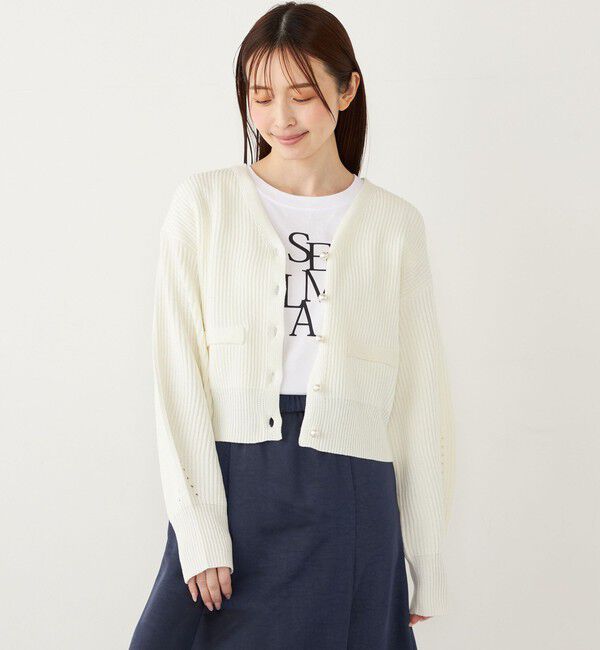 SHIPS Colors 「SHIPS Colors:〈手洗い可能〉Vネック パールモチーフボタン カーディガン」|カーディガン|